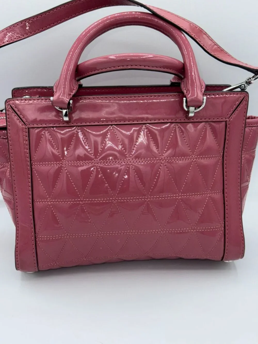 Michael Kors Pink Patent Leather Quilted Satchel Crossbody Bag